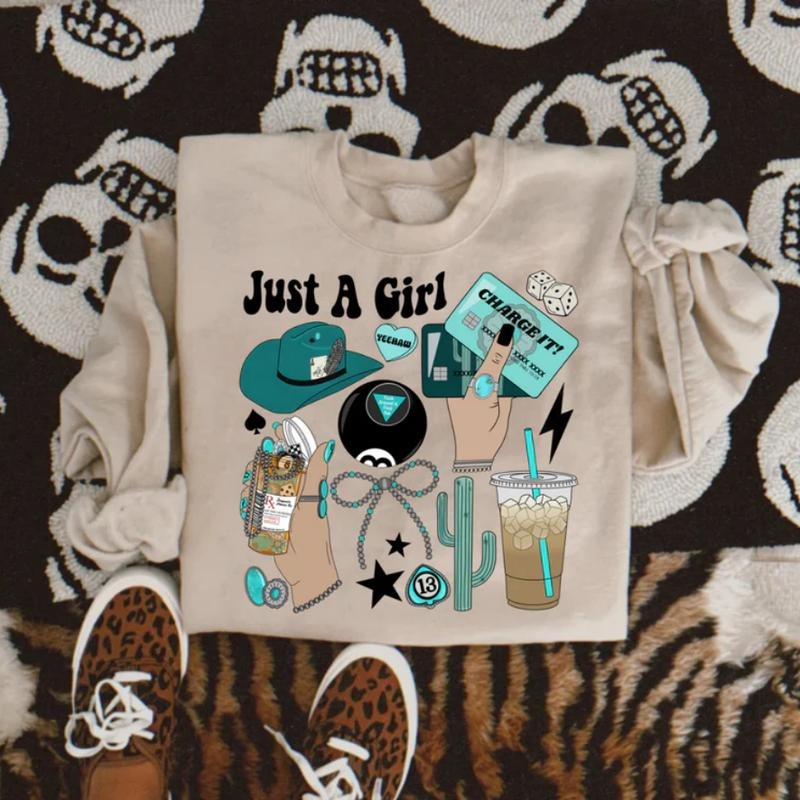 Just a Girl Crew Sweatshirt, Graphic Crewneck shirt, cowgirl outfits, western clothing, western tops outfits women,...