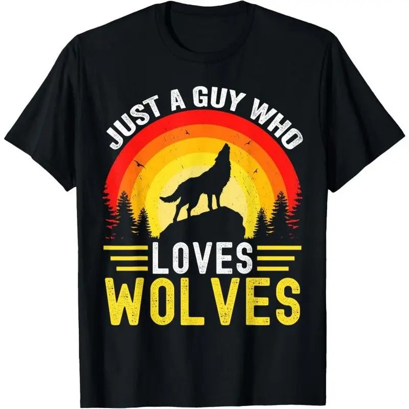 Just a Guy Who Loves wolves Great Retro Vintage Wolf T-Shirt Hoodie Sweatshirt | PrintMintTees.com
