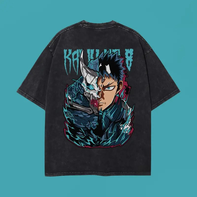 Kafka Hibino Washed Oversized T-Shirt, Kaiju No. 8 Anime Washed Heavy Cotton Special Graphic Tee Hoodie Sweatshirt