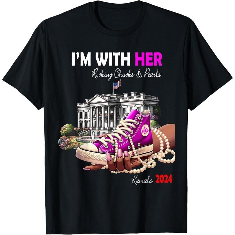 Kamala Harris 2024 I'm With Her Rocking Chucks & Pearls T-Shirt made in usa Hoodie Sweatshirt | PrintMintTees.com