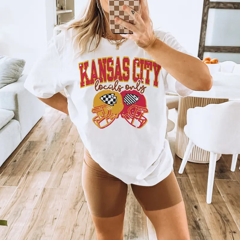 Kansas City Football Tshirt Kansas Local Only Football Tees Kansas Football T-Shirts Womens Football Tops Kansas City...