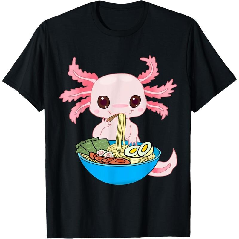Kawaii Axolotl Eating Ramen Noodles Anime Kids Girls Teens T-Shirt made in usa Hoodie Sweatshirt | PrintMintTees.com