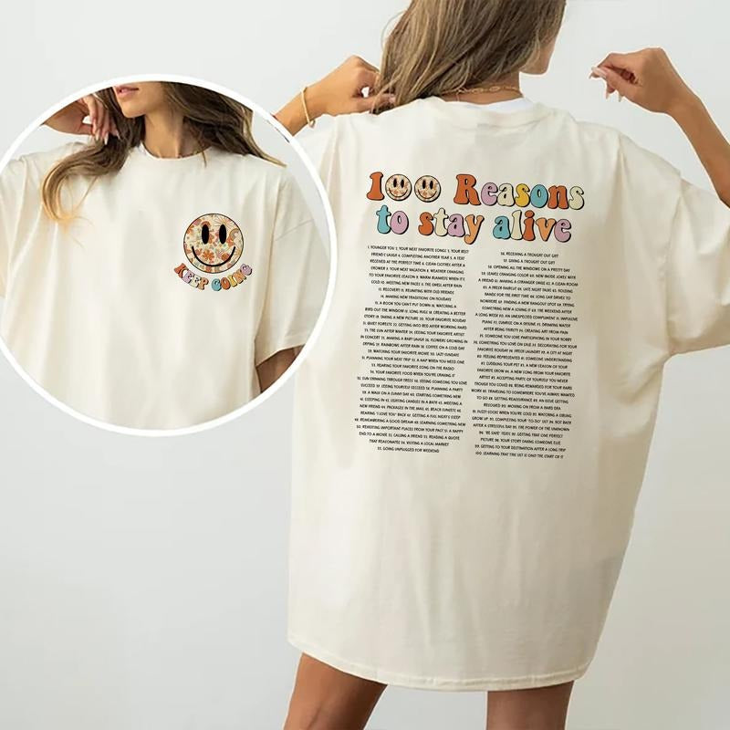Keep Going Shirt, 100 Reasons To Stay Alive T-shirt, Suicide Prevention Tops, Mental Health Matters Double Sided Graphic...