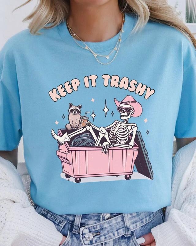 Keep It Trashy Skeleton Short Sleeve Relaxed Fit T-Shirt MAMA Graphic Tee Crewneck Comfort unisex sleeve tee Print Hoodie...