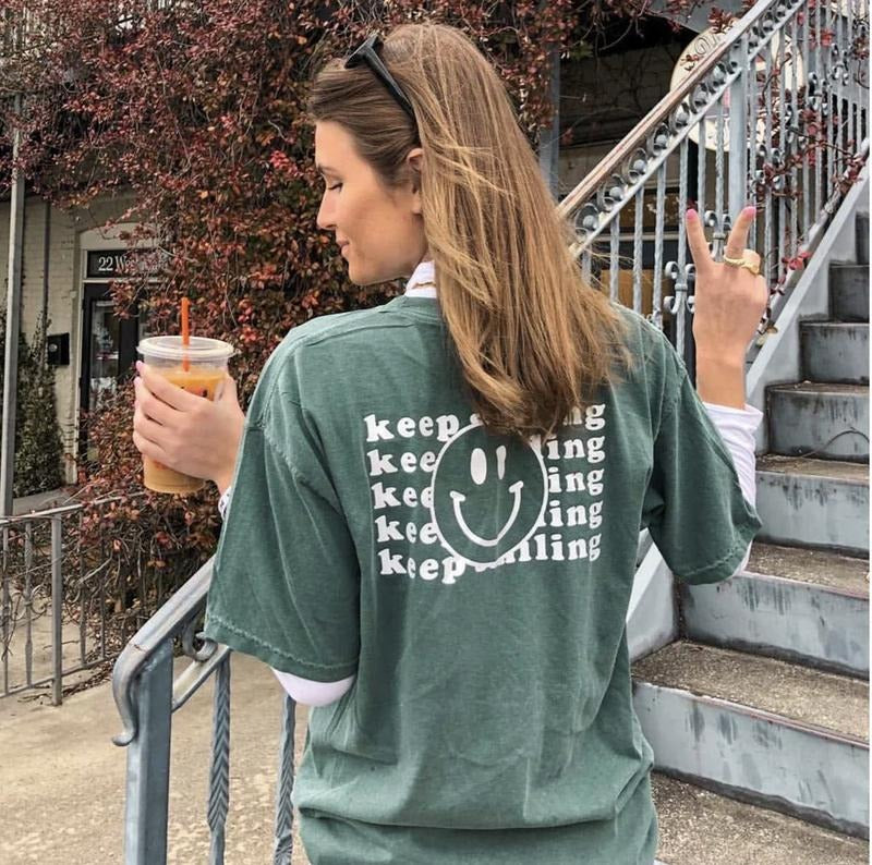 Keep Smiling Shirt Comfort Cotton Womenswear Fabric Top Oversized Underwear Women Tshirt Hoodie Sweatshirt