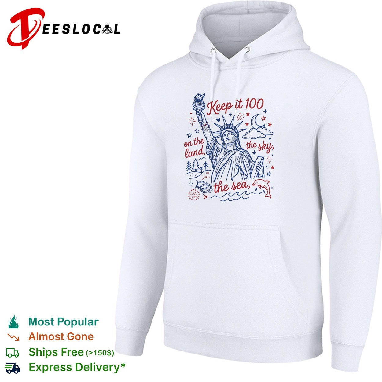 Keep it 100 on the land the sky the sea Statue of Liberty shirt