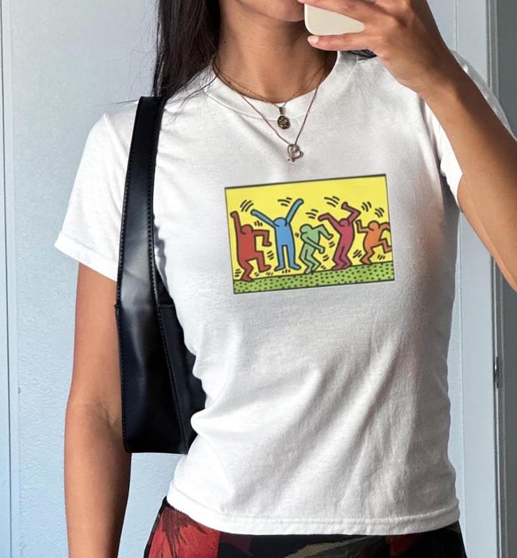 Keith Haring Dancing Baby Tee, Music Y2K Baby Tee, Music Festival Baby Tee, Keith Haring Dancing Tee Shirt, Aesthetic...