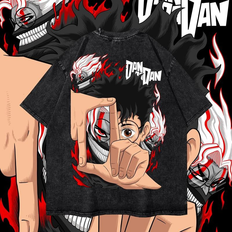 Ken Takakura Washed Oversized T-Shirt, Dandadan Anime Washed Heavy Cotton Special Graphic Tee Hoodie Sweatshirt
