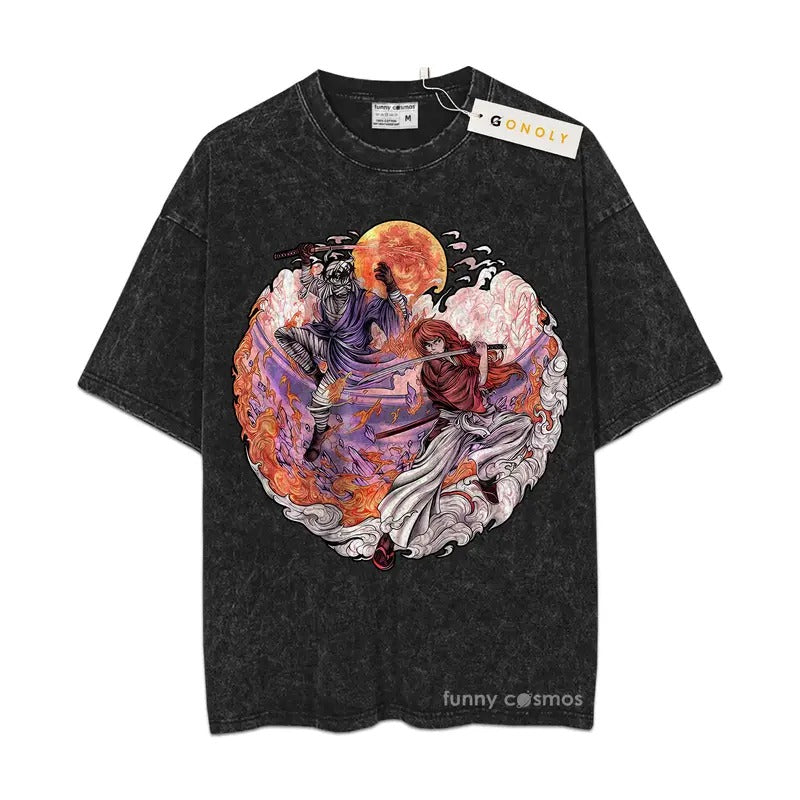 Kenshin Himura Vs Shishio Makoto Mineral Wash TShirt, Rurouni Kenshin Mineral Wash TShirt, Anime Mineral Wash TShirt,...