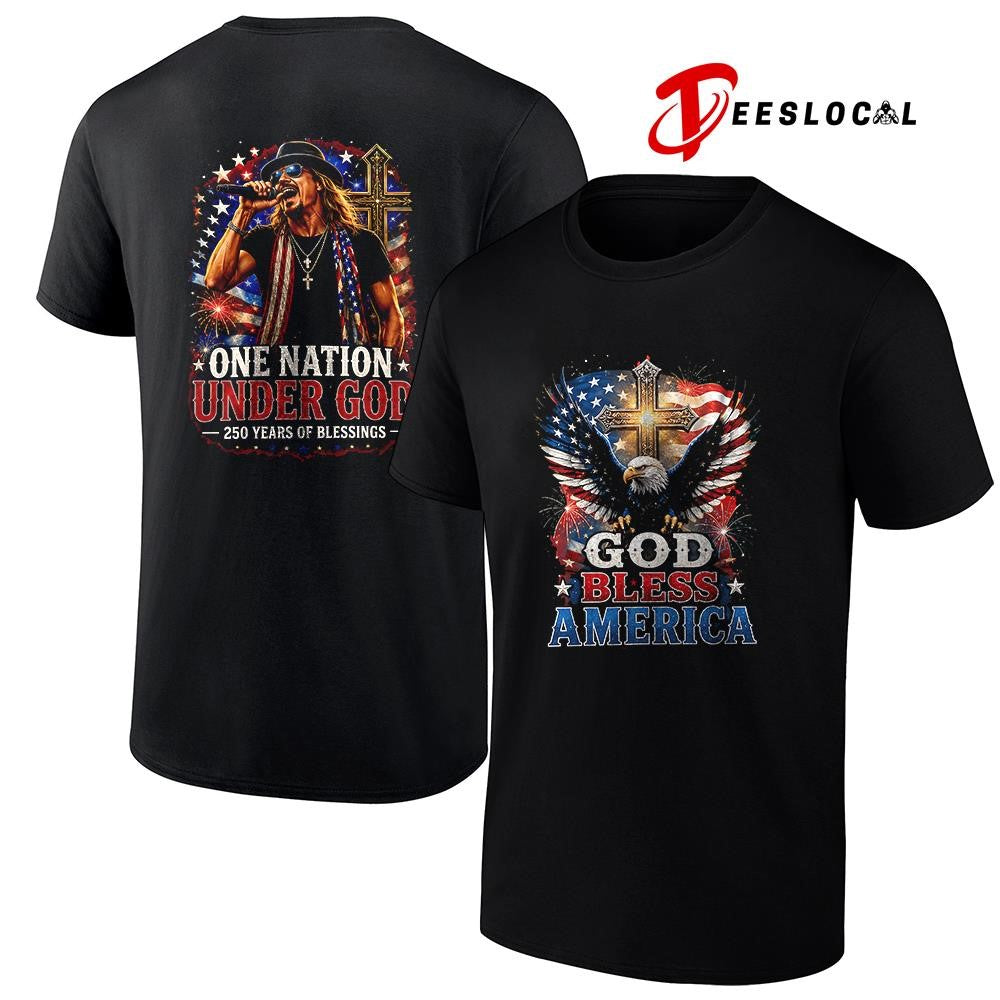 Kid Rock God bless America one nation under God 250 years of blessings graphic shirt
