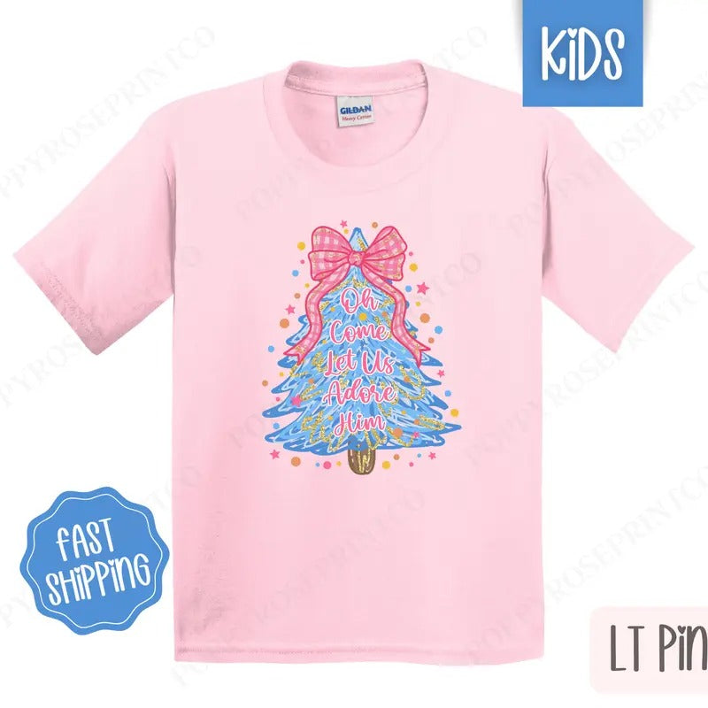 Kids Christmas Shirt - Oh Come Let Us Adore Him Children's Tshirt