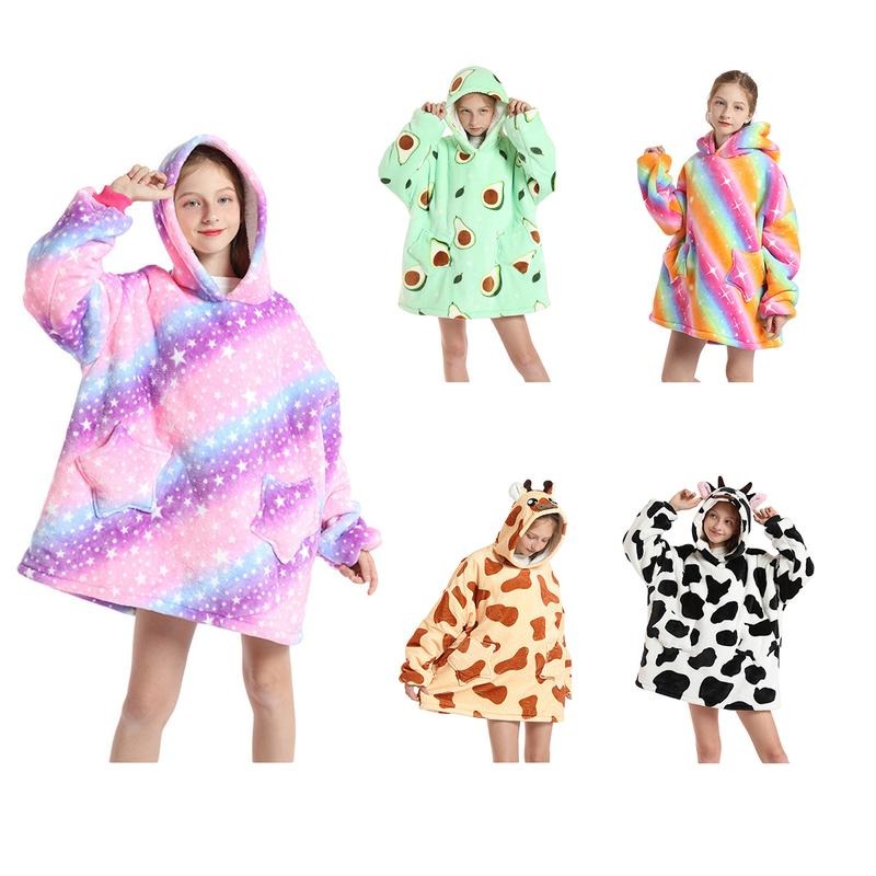 Kids Cozy Galaxy Star Hooded Blanket Sweatshirt