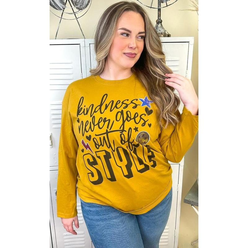 Kindness Never Goes Out of Style Sequin Graphic Long Sleeve T-Shirt Hoodie Sweatshirt | PrintMintTees.com
