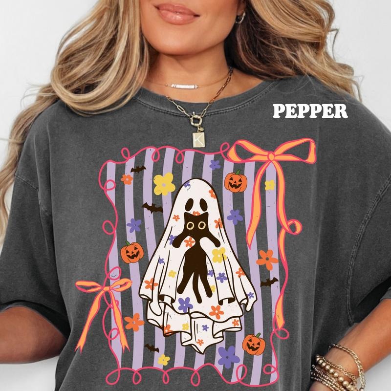 Kitty & Ghost Hugs Halloween Shirt & Sweatshirt ~ Unisex Apparel Relaxed Fit Printed In The USA Clothing Womenswear...