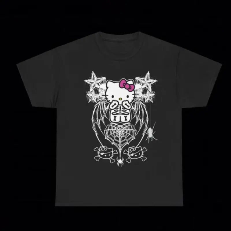 Kitty Grunge Y2K Style T Shirt Domo Kun Affliction Southpole Tapout Metal Punk Invader Zim Hot Topic Goth Emo Scene...