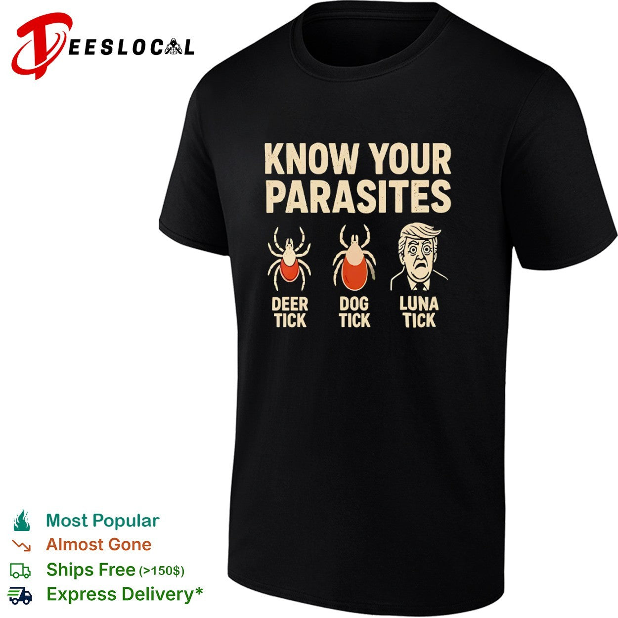 Know your parasites deer tick dog tick and Donald Trump luna tick shirt