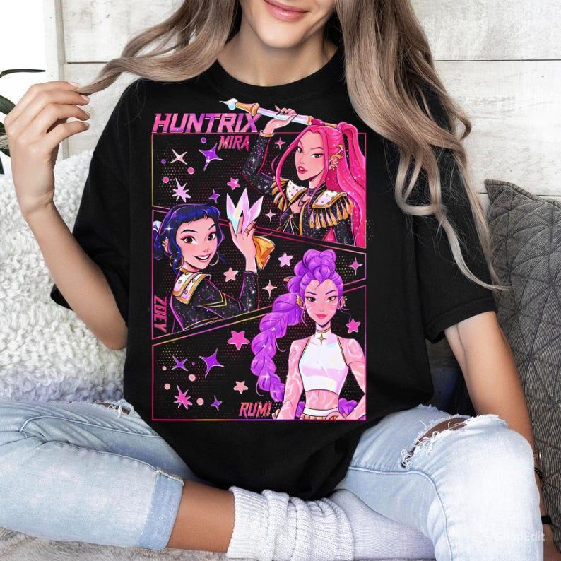 Kpop Demon Hunters Jinu Manga Graphic Tee, Kpop Huntrix Demon Hunter Shirt, Saja Girls Kpop Hoodie Sweatshirt