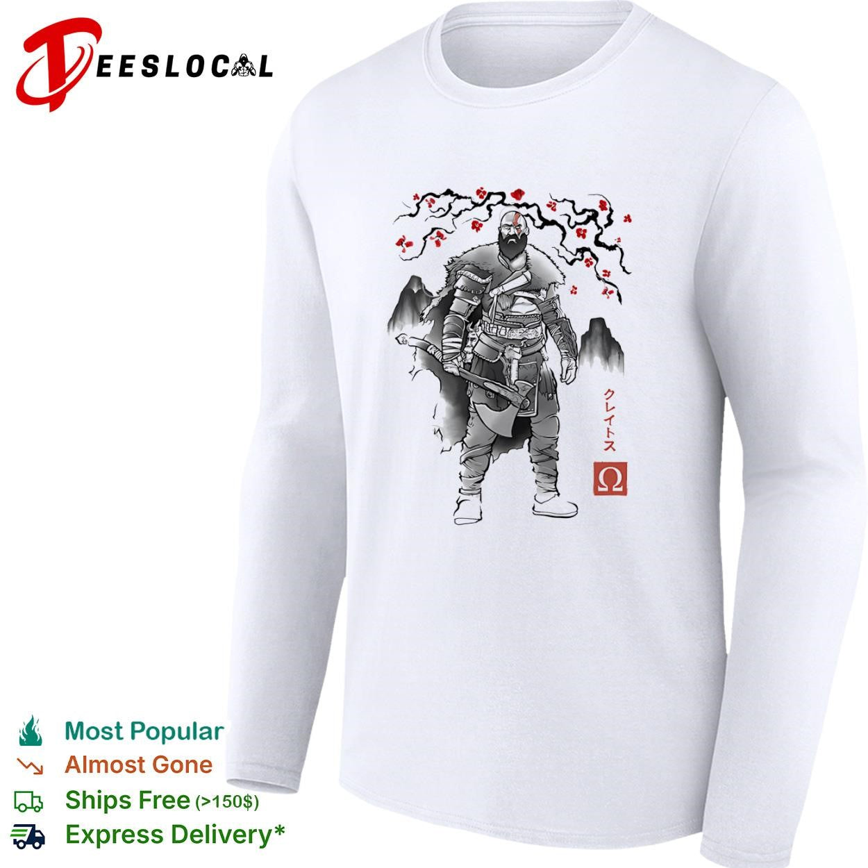 Kratos from God of War in Japanese sumi-e style shirt