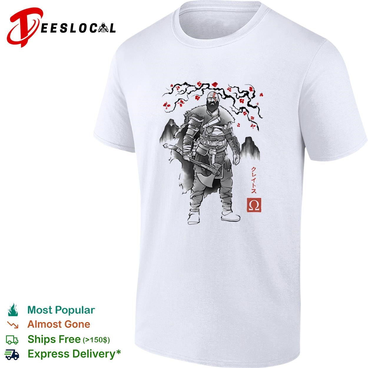 Kratos from God of War in Japanese sumi-e style shirt