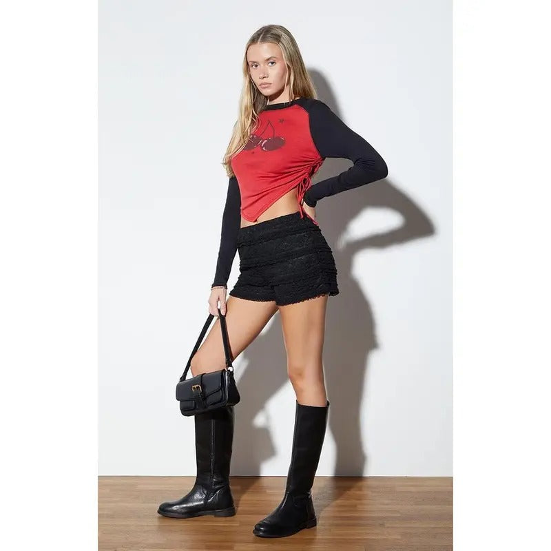 PS / LA Women's Cherry Long Sleeve Raglan T-Shirt Hoodie Sweatshirt | PrintMintTees.com