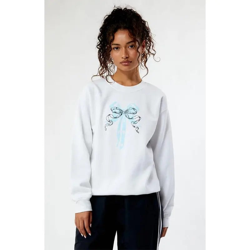 PS / LA Women's Double Bow Embroidered Crew Neck Sweatshirt Shirt Hoodie | PrintMintTees.com