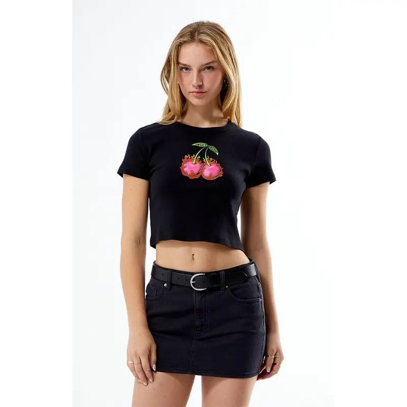 PS / LA Women's Flaming Cherries Baby T-Shirt Hoodie Sweatshirt | PrintMintTees.com