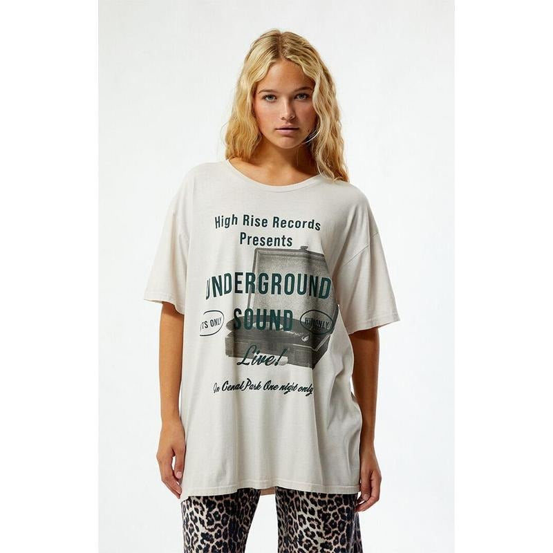 PS / LA Women's High Rise Records Tonal Oversized T-Shirt Hoodie Sweatshirt | PrintMintTees.com