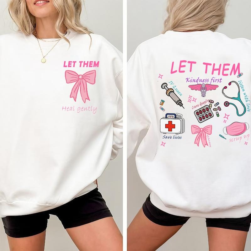 LET THEM Nurse Shirt, Coquette Bow Nursing Tee for Women, Cute Medical Worker Top with Motivational Phrases, Soft Girl...