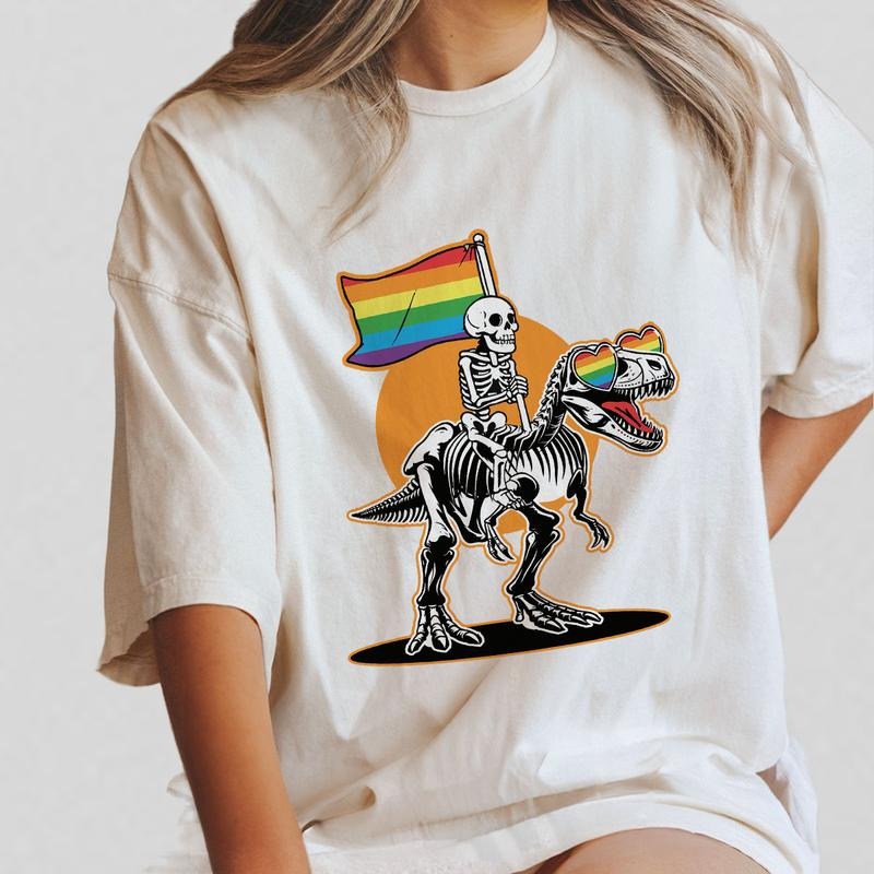 LGBT Skeleton Shirt, Gay Skeleton Shirt, Skeleton Pride Shirt, Comfort Gift Shirt for Her, Pride Month, LGBTQ Dinosaur...