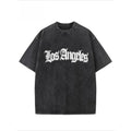 "LOS ANGELES" Creative Pattern Printing Heavy 230g Pure Cotton Oversized Drop Shoulder T-shirt Washed T-shirt Retro Street T-shirt Basic T-shirt Loose Hip-hop Unisex Top Acid Wash T-shirt