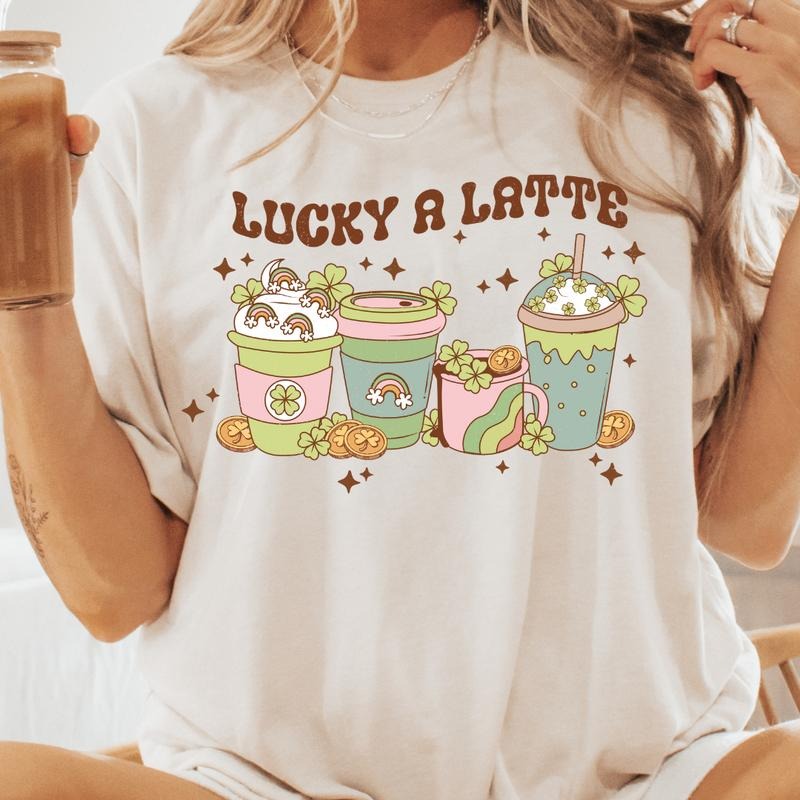 LUCKY LATTEE SHIRT (COMFORT COLORS T-SHIRT, CASUAL SHIRT UNISEX, HOLIDAY SHIRT, ST. PATTYS DAY) Comfortable Fit Top...