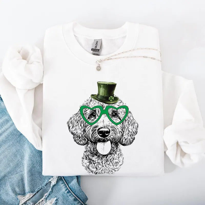 Labradoodle, Adorable Dog, St Patrick's Day, Lucky, Irish Sweatshirt, Crew Neck, Women's, Crewneck Shirt Hoodie