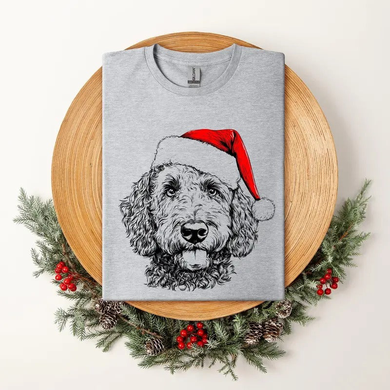 Labradoodle, Santa, Dog, Christmas, Dog Lover, Pet T-Shirt, Soft Style Tee, Women's Graphic Tshirt Hoodie, Sweatshirt
