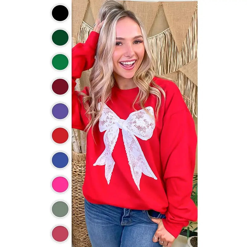 Lace Bow Graphic Sweatshirt Shirt Hoodie | PrintMintTees.com