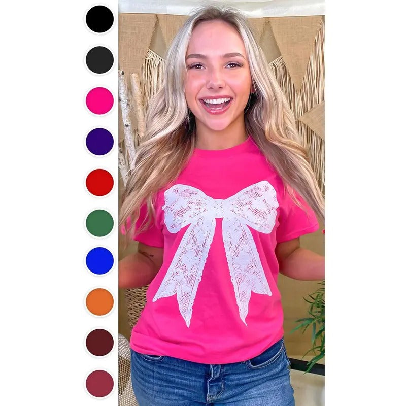 Lace Bow Graphic T-Shirt Hoodie Sweatshirt | PrintMintTees.com