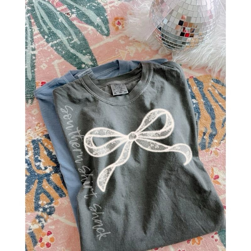 Lace Bow T shirt  | Girly Bow Shirt | Coquette | Pepper comfort colors T shirt Hoodie Sweatshirt | PrintMintTees.com