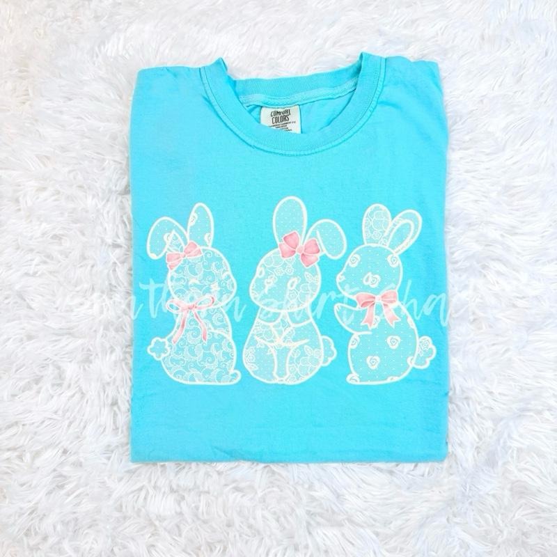 Lace Bunny Trio T shirt  | Lagoon Blue comfort colors t shirt | Easter Bunny T shirt | Bunny t shirt Hoodie Sweatshirt