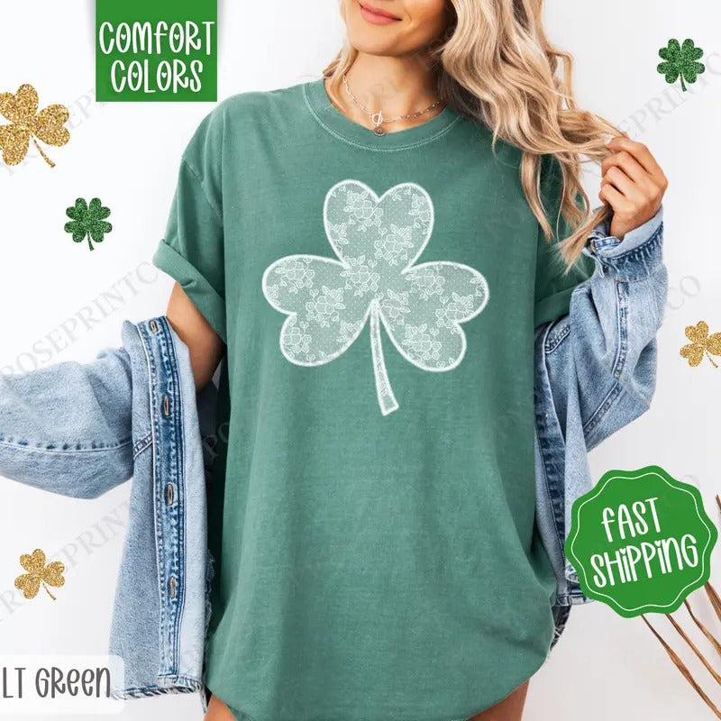 Lace Clover Shirt Comfort Colors, St Patrick's Day Women's Tee, Cute Women's Tshirt Hoodie, Sweatshirt | PrintMintTees.com