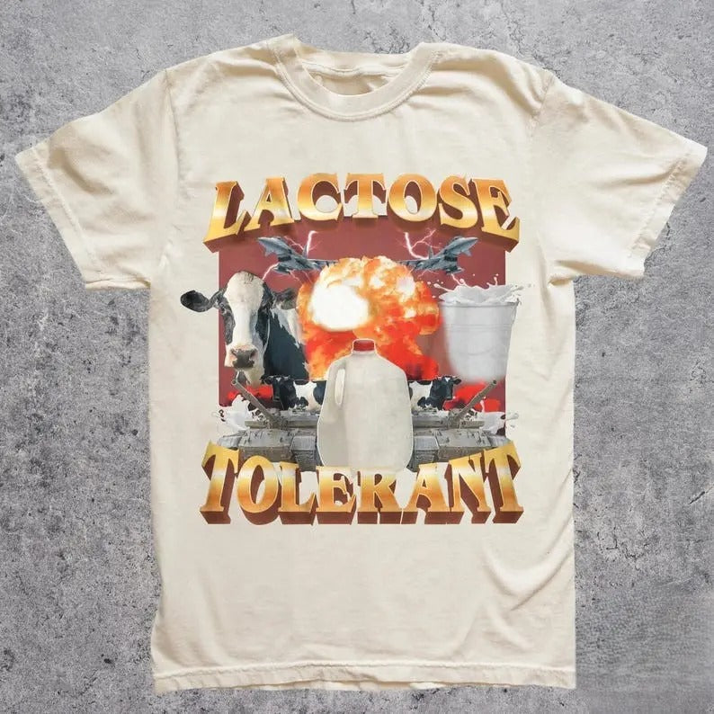Lactosse Tolerant Vintage Graphic T-Shirt, Retro Milk 90s Funny Shirt, Funny Shirts For Friends, Y2k Unisex Baggy Top...
