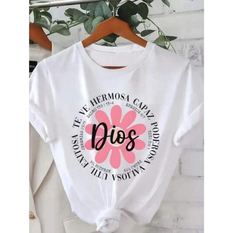 Ladies' Round Neck Fashionable Printed T-Shirt, Round Neck Casual Top, Lightweight And Breathable T-Shirt Suitable for...