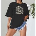Laid - Back T - Shirt with "I Support Day Drinking" Slogan and Fun Skeleton Graphic