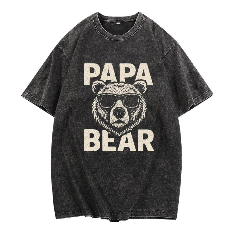 Laid - back and Trendy Tee: Showcase Your Dad - like Vibe with a Retro - inspired "Papa Bear" Design on a Distressed Washed T