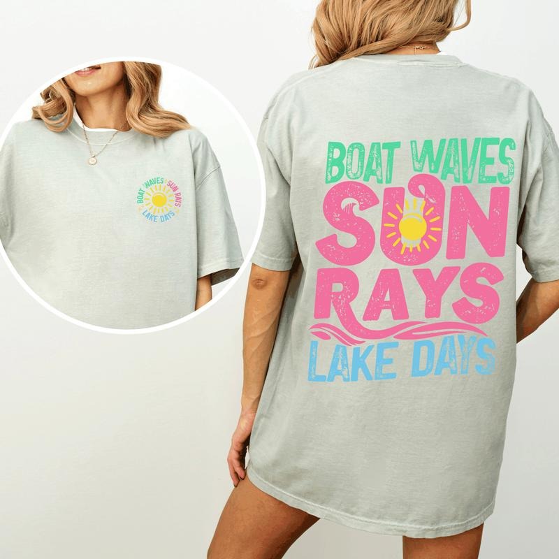 Lake Bum, Sun Rays, Lake Days, Front and Back, Boat, Summer , Comfort Colors T-Shirt, Women's Comfort Colors Tee Hoodie...