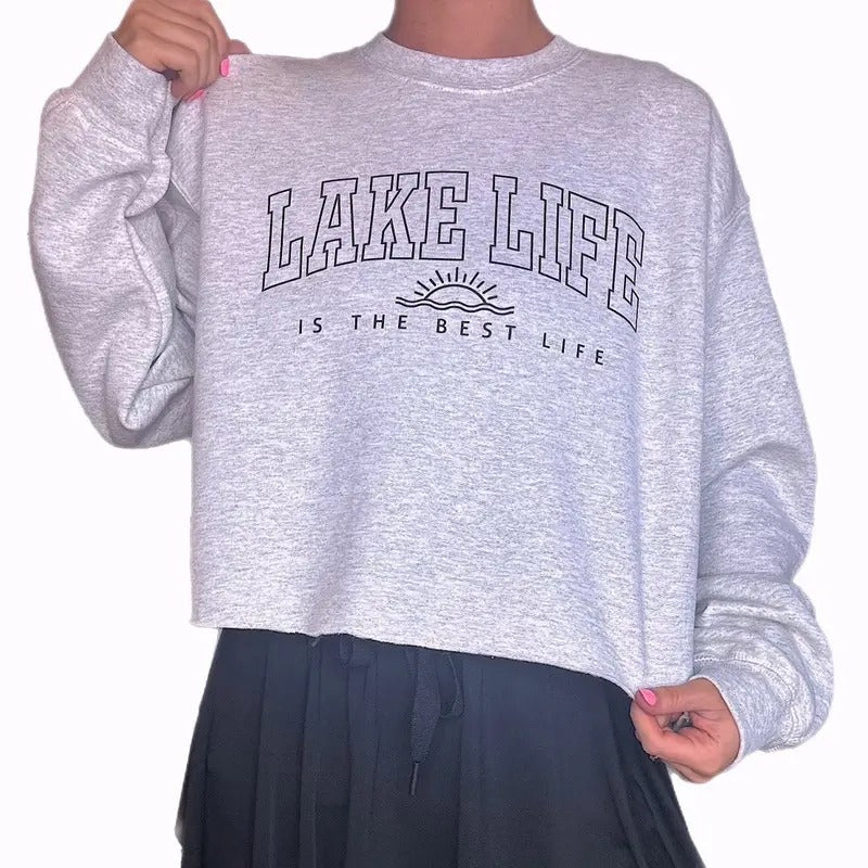 Lake Life Cropped Sweatshirt Shirt Hoodie | PrintMintTees.com