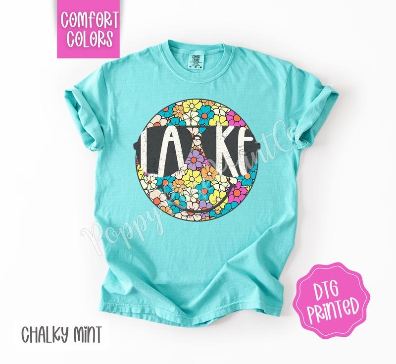 Lake Smiley Comfort Colors Shirt, Cute Floral Happy Face Tshirt, Trendy Women's Tee, Gift for Her Hoodie Sweatshirt