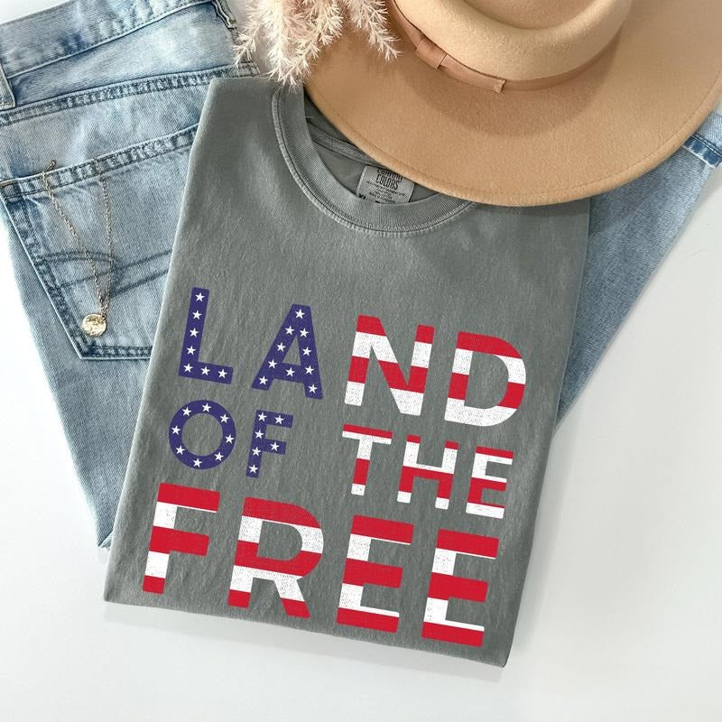 Land Of The Free Patriotic 4th of July Comfort Colors Tshirt, Women's Crew Neck, Crewneck Hoodie, Sweatshirt