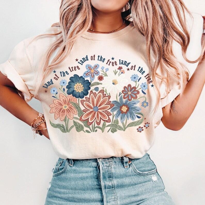 Land of the free t-shirt, Floral America t-shirt, 4th of July sweatshirt, Flowers America t-shirt,Memorial Day t-shirt,...
