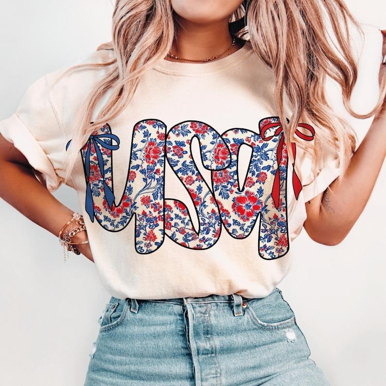 Land of the free tshirt, Floral America t-shirt, 4th of July tshirt, Flowers America sweatshirt, Fourth Of July coquette...