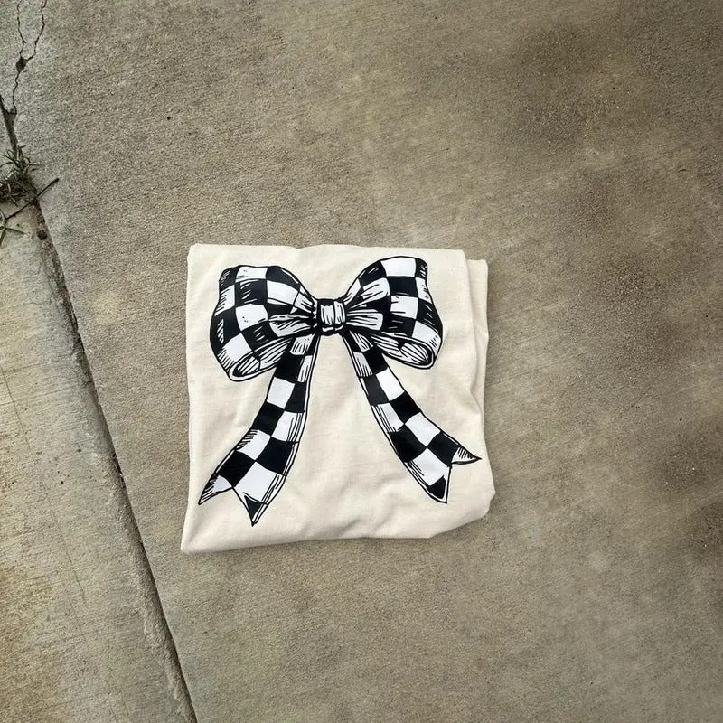 Large checked bow short sleeve graphic tee shirt, shirt summer see Hoodie Sweatshirt | PrintMintTees.com