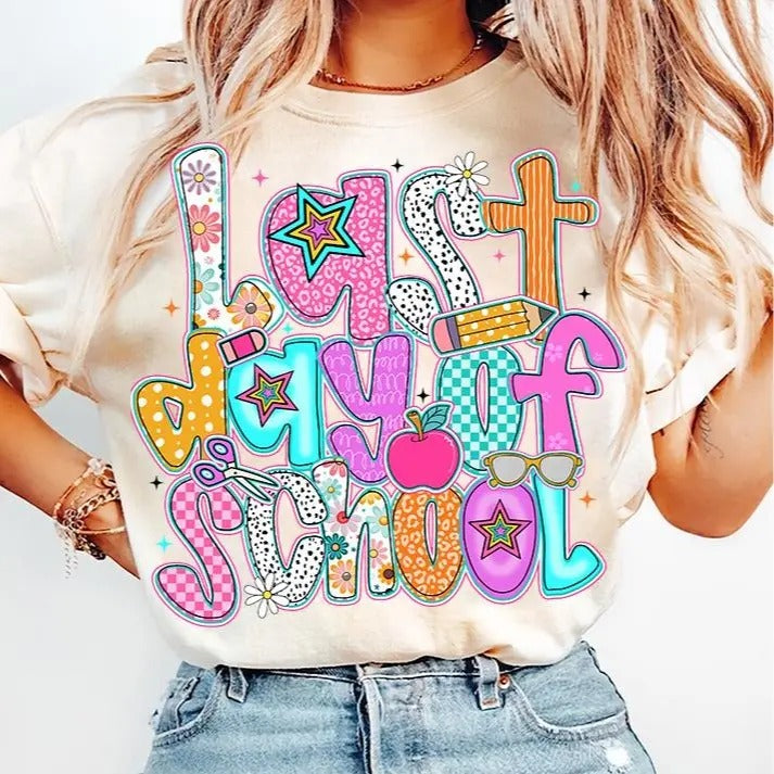 Last Day of School Shirt for Women Preppy Summer Teacher Gift Unisex Premium 100% Cotton Hoodie Sweatshirt